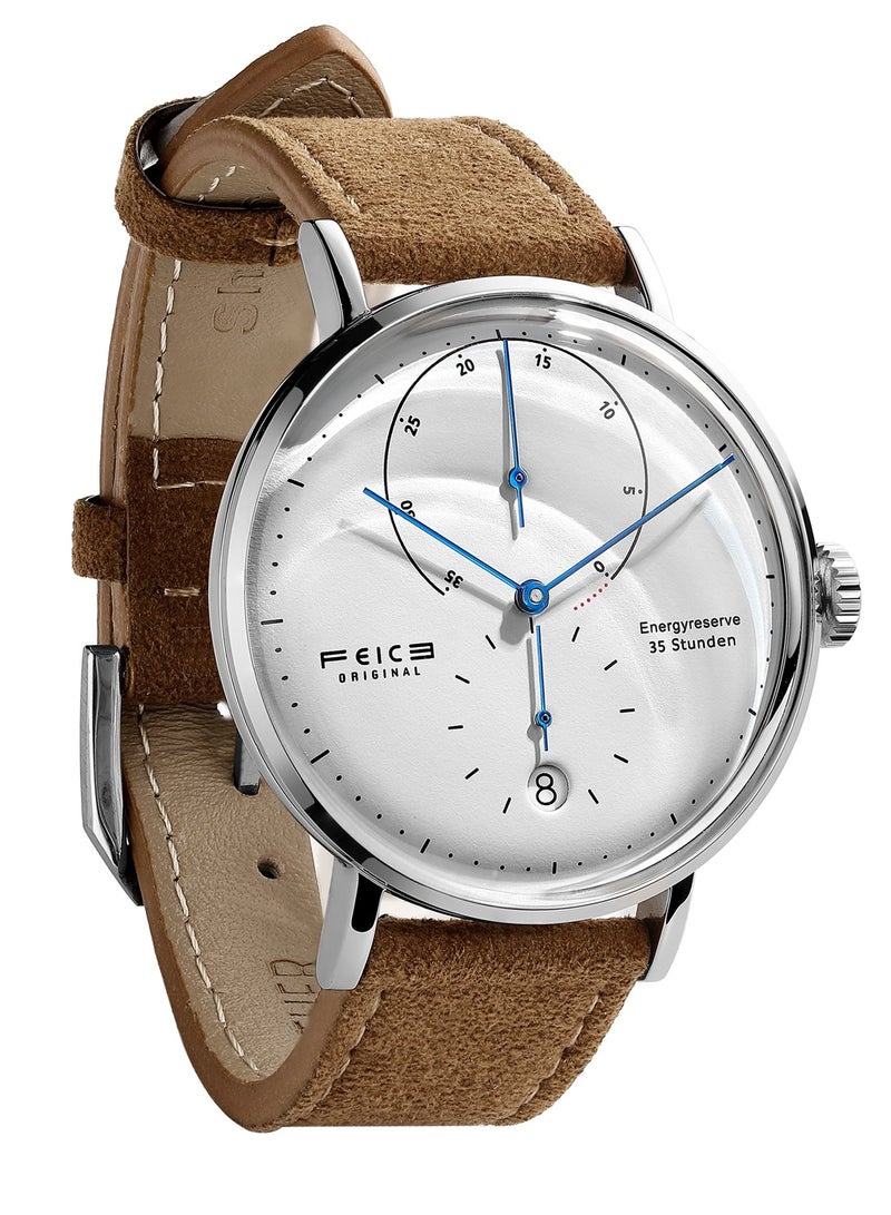 FEICE Men's Automatic Mechanical Watch with Curved Mineral Crystal, Stainless Steel Case, Brown Genuine Leather Strap – Classic Elegant Design - Image 1